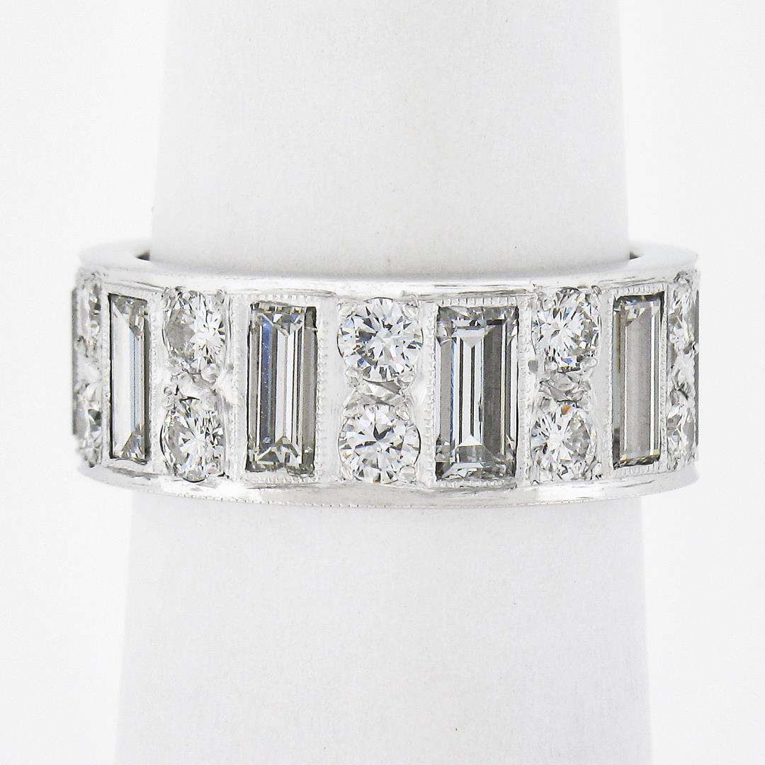 Platinum 4 ctw Straight Baguette & Round High Quality Diamond Eternity Band Ring