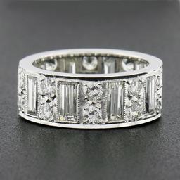Platinum 4 ctw Straight Baguette & Round High Quality Diamond Eternity Band Ring