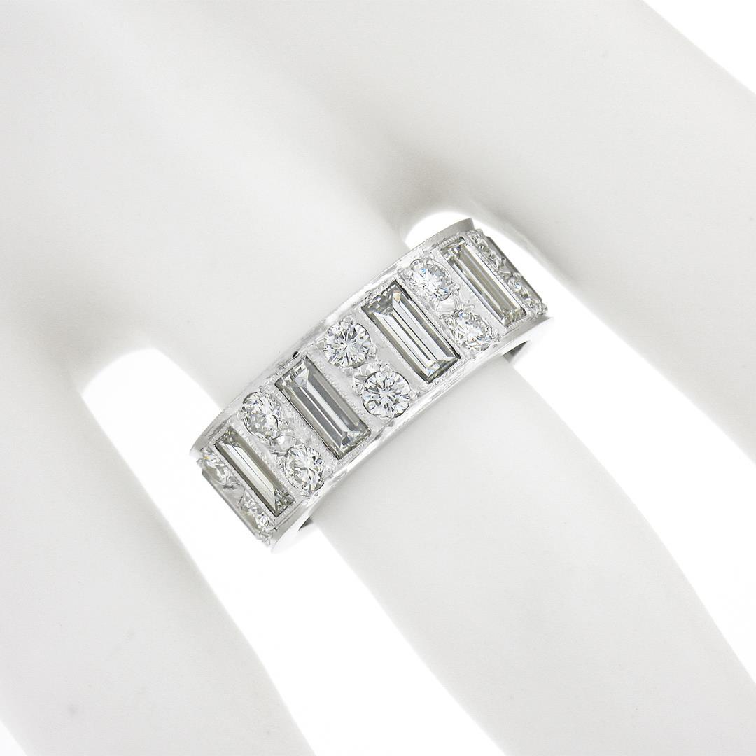 Platinum 4 ctw Straight Baguette & Round High Quality Diamond Eternity Band Ring