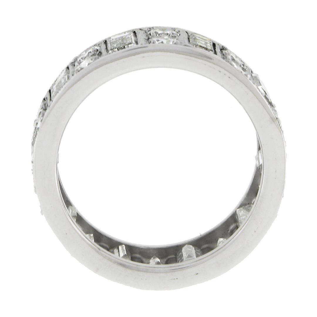Platinum 4 ctw Straight Baguette & Round High Quality Diamond Eternity Band Ring