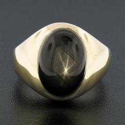 Men's 14K Yellow Gold Oval Cabochon Bezel Set Brown Star Sapphire Solitaire Ring