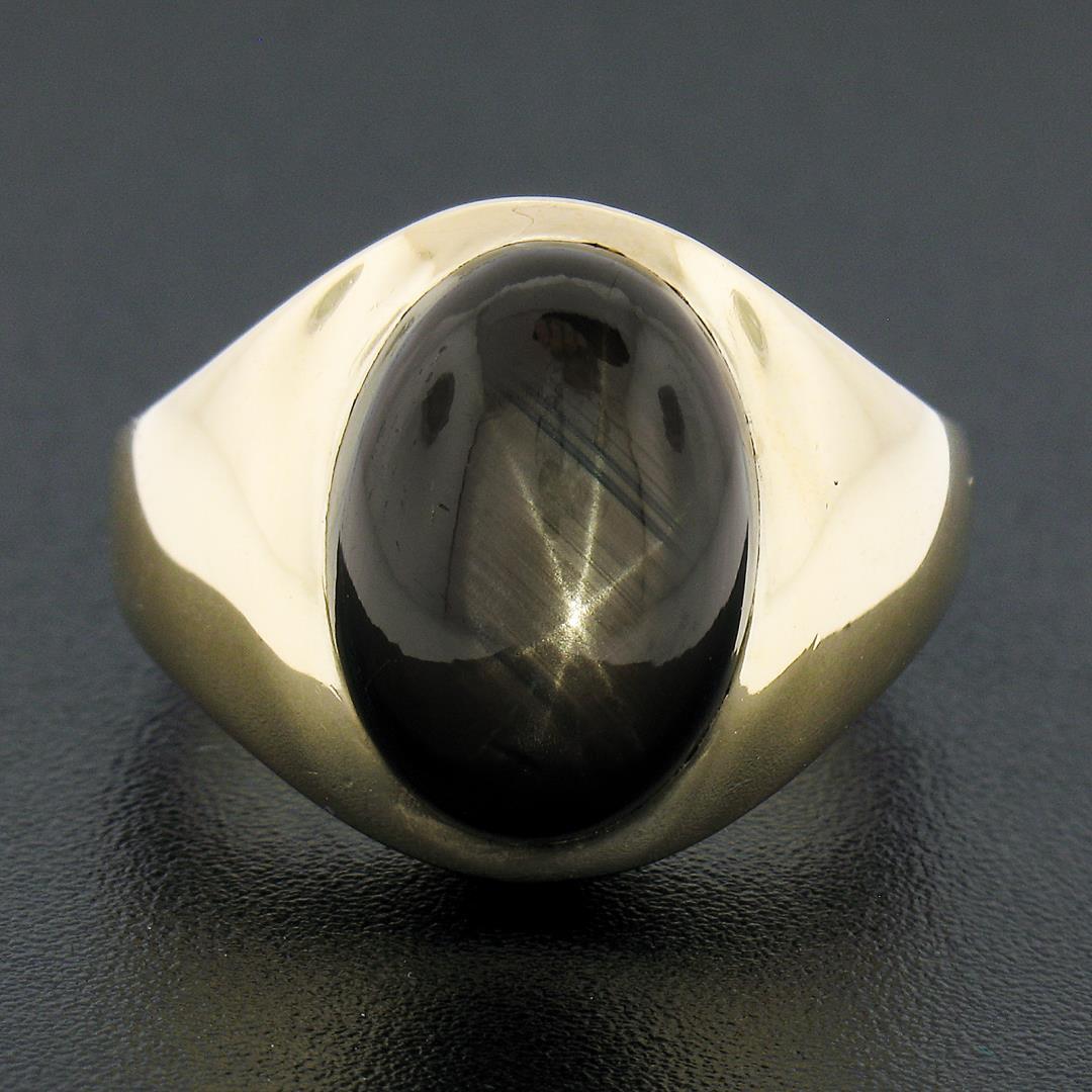 Men's 14K Yellow Gold Oval Cabochon Bezel Set Brown Star Sapphire Solitaire Ring