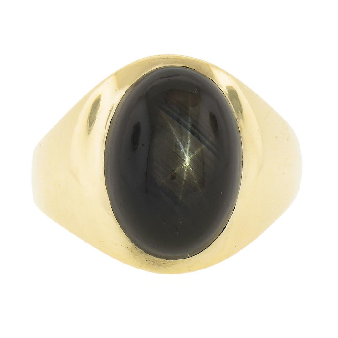Men's 14K Yellow Gold Oval Cabochon Bezel Set Brown Star Sapphire Solitaire Ring