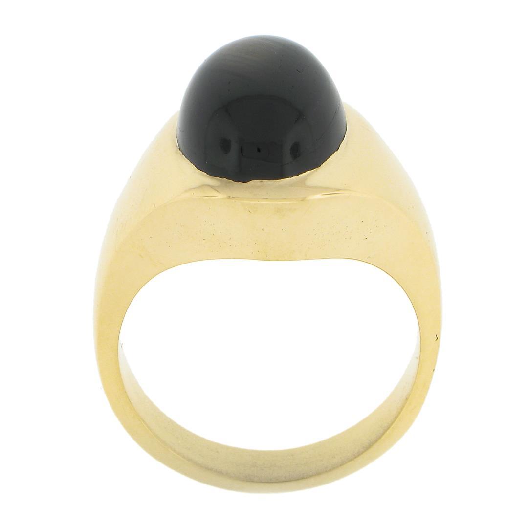 Men's 14K Yellow Gold Oval Cabochon Bezel Set Brown Star Sapphire Solitaire Ring