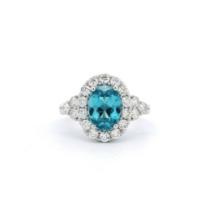 Fashion Blue Zircon & Diamond Halo Ring