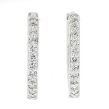 NEW 14k White Gold 0.33 ctw Round Pave Diamond 15.7mm Medium Huggie Hoop Earring