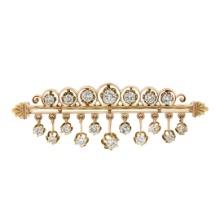 Vintage Victorian Revival 14k Rosy Gold 3.26 ctw Round Diamond Dangle Pin Brooch