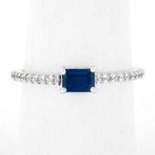 NEW 14K White Gold 0.62 ctw Rectangular Step Cut Sapphire Solitaire & Diamond Ri