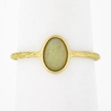 Vintage Handmade 18k Gold Oval Cabochon Cut Opal Solitaire Petite Cocktail Ring