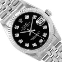 Rolex Midsize Stainless Steel 31MM Black Diamond Datejust With Rolex Box