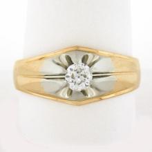Men's Antique 18K TT Gold 0.42 ctw Old European Diamond Belcher Solitaire Ring