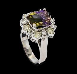 2.50 ctw Ametrine Quartz and Diamond Ring - 14KT White Gold