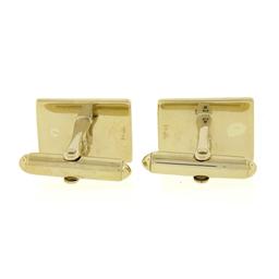 Vintage 14K Gold Rectangular Sunburst Fluted Finish Cuff Links w/ Bead Pearl
