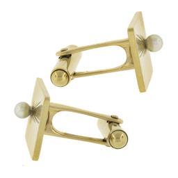 Vintage 14K Gold Rectangular Sunburst Fluted Finish Cuff Links w/ Bead Pearl