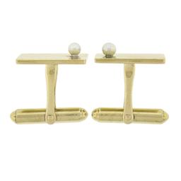 Vintage 14K Gold Rectangular Sunburst Fluted Finish Cuff Links w/ Bead Pearl