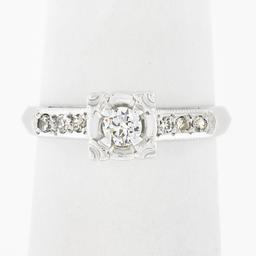 Vintage 14k White Gold 0.24 ctw Illusion Set Round Diamond Engagement Promise Ri