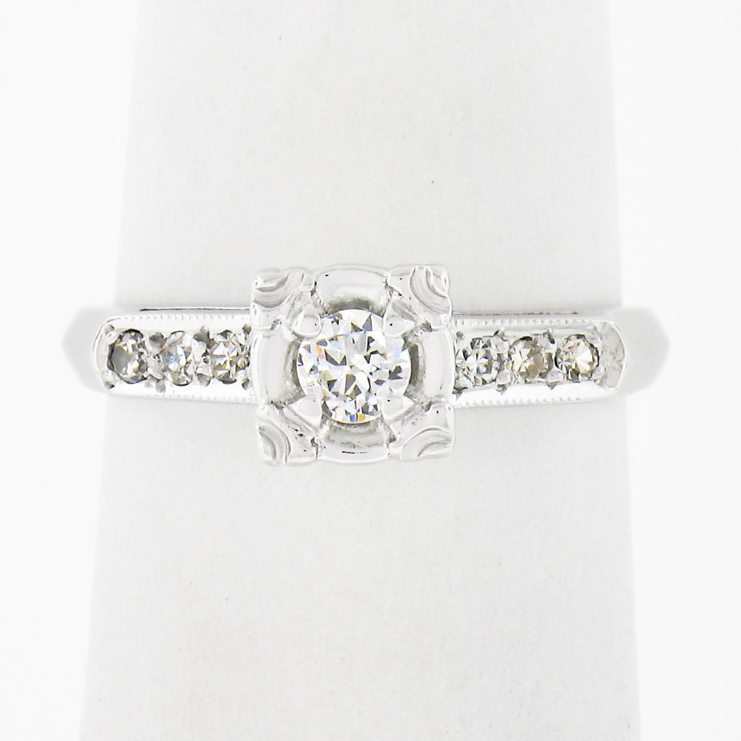 Vintage 14k White Gold 0.24 ctw Illusion Set Round Diamond Engagement Promise Ri