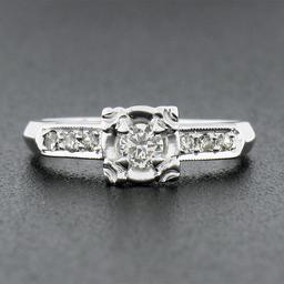 Vintage 14k White Gold 0.24 ctw Illusion Set Round Diamond Engagement Promise Ri