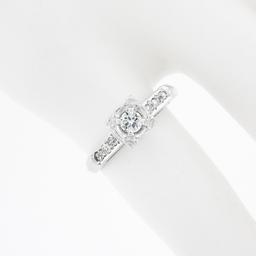 Vintage 14k White Gold 0.24 ctw Illusion Set Round Diamond Engagement Promise Ri