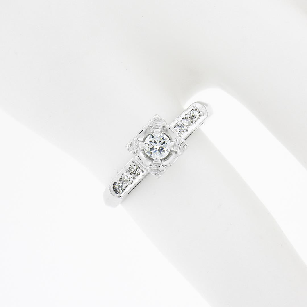 Vintage 14k White Gold 0.24 ctw Illusion Set Round Diamond Engagement Promise Ri
