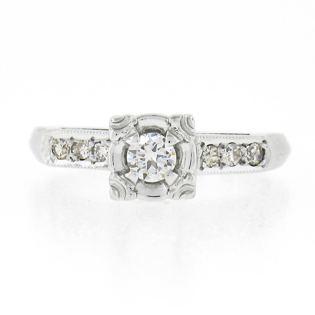 Vintage 14k White Gold 0.24 ctw Illusion Set Round Diamond Engagement Promise Ri