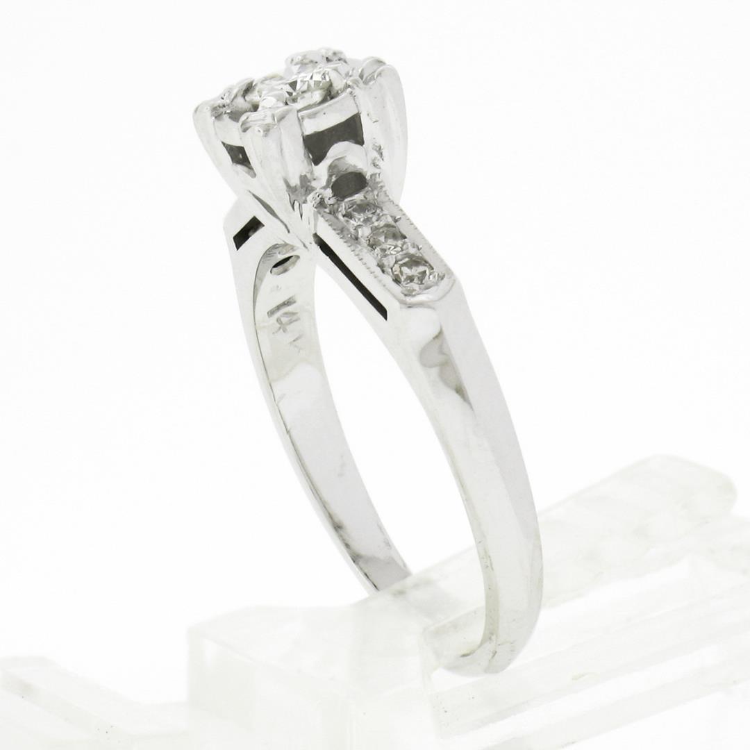 Vintage 14k White Gold 0.24 ctw Illusion Set Round Diamond Engagement Promise Ri