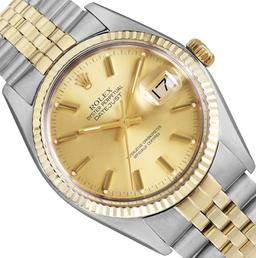 Rolex Mens Two Tone 36MM Champagne Index Datejust With Rolex Box