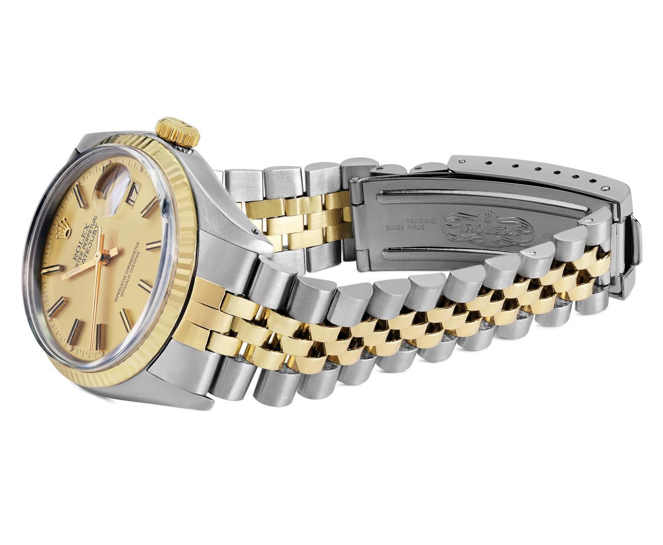 Rolex Mens Two Tone 36MM Champagne Index Datejust With Rolex Box