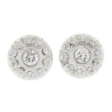 18k White Gold 0.80 ctw Round Brilliant Cut Diamond Halo Cluster Stud Earrings