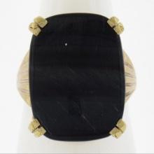 Vintage 9 ctw Yellow Gold 21.3x15.8mm Flat Cushion Black Agate Solitaire Ring