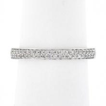 Classic 18k White Gold 0.15 ctw Round Pave Diamond Dual Row Wedding Band Ring