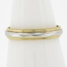 Classic 18k TT Gold Faceted Center w/ Milgrain Eternity Stackable Band Ring