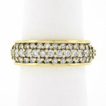 Jose Hess 18k Gold 0.90 ctw Round Prong Diamond Multi Row Grooved Wide Band Ring