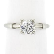 Vintage Platinum 0.75 ctw Old Cut Fiery Diamond in Square Basket Engagement Ring