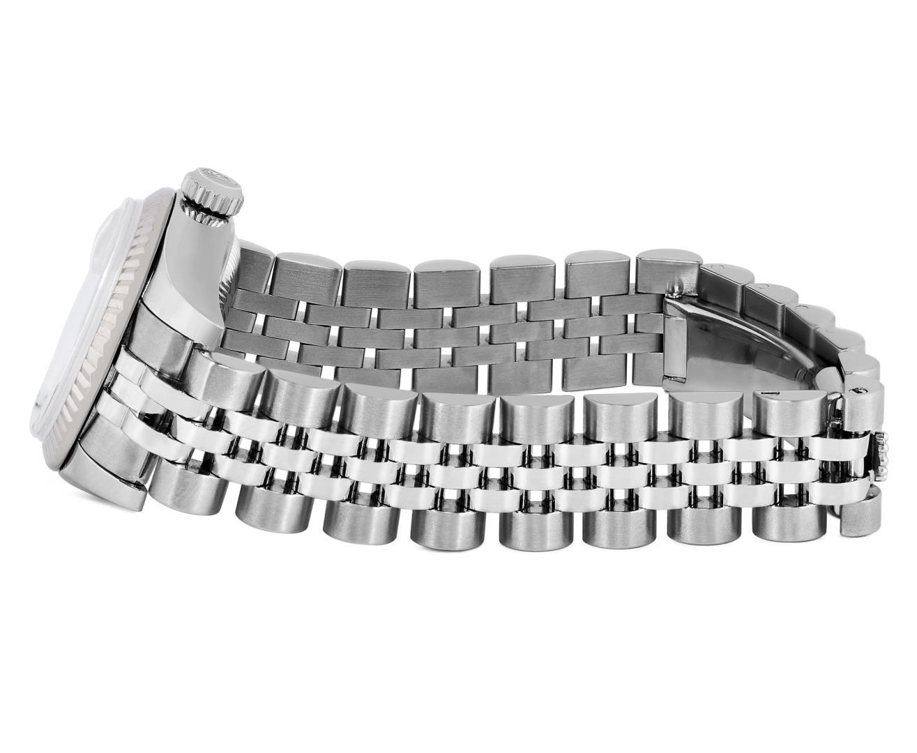Rolex Ladies Quickset Silver Index White Gold Bezel With Hidden Clasp Jubilee Ba