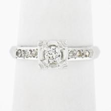 Vintage 14k White Gold 0.24 ctw Illusion Set Round Diamond Engagement Promise Ri