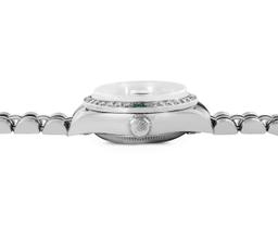 Rolex Ladies Stainless Steel Black Index Dial Diamond And Emerald Bezel Date Wri