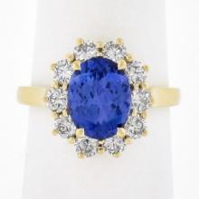 NEW 14k Yellow Gold 2.86 ctw Oval Violet Blue Tanzanite Round Diamond Halo Ring