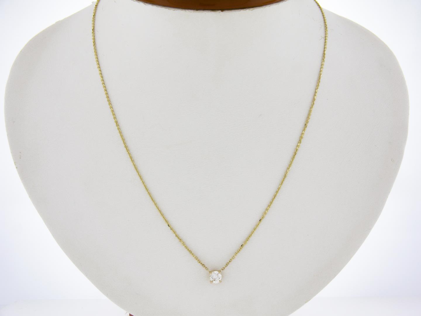 New 14K Gold .49 ctw Round Brilliant Diamond Solitaire Pendant w/ Adjustable Cha