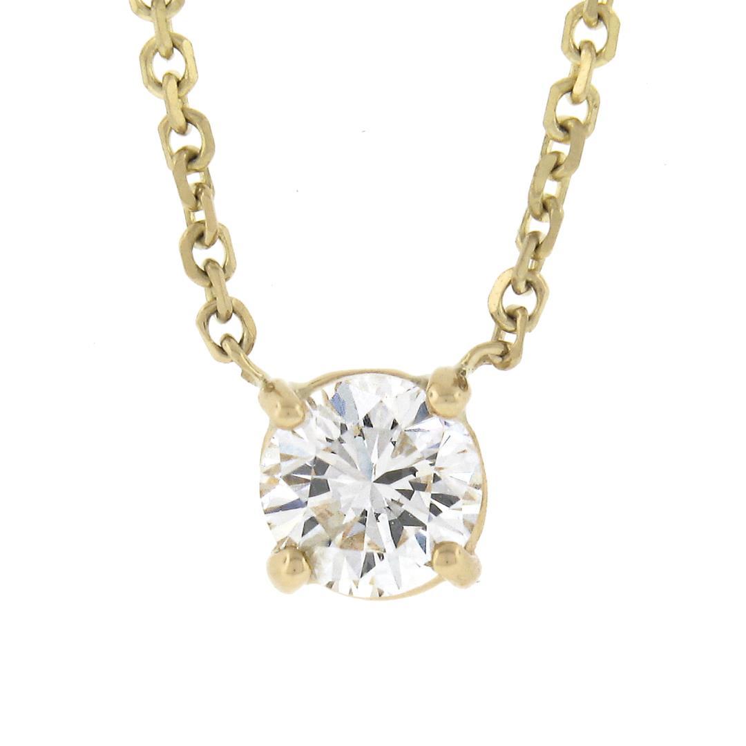 New 14K Gold .49 ctw Round Brilliant Diamond Solitaire Pendant w/ Adjustable Cha