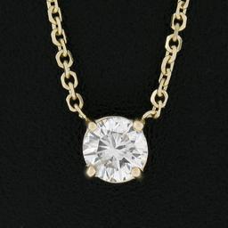 New 14K Gold .49 ctw Round Brilliant Diamond Solitaire Pendant w/ Adjustable Cha