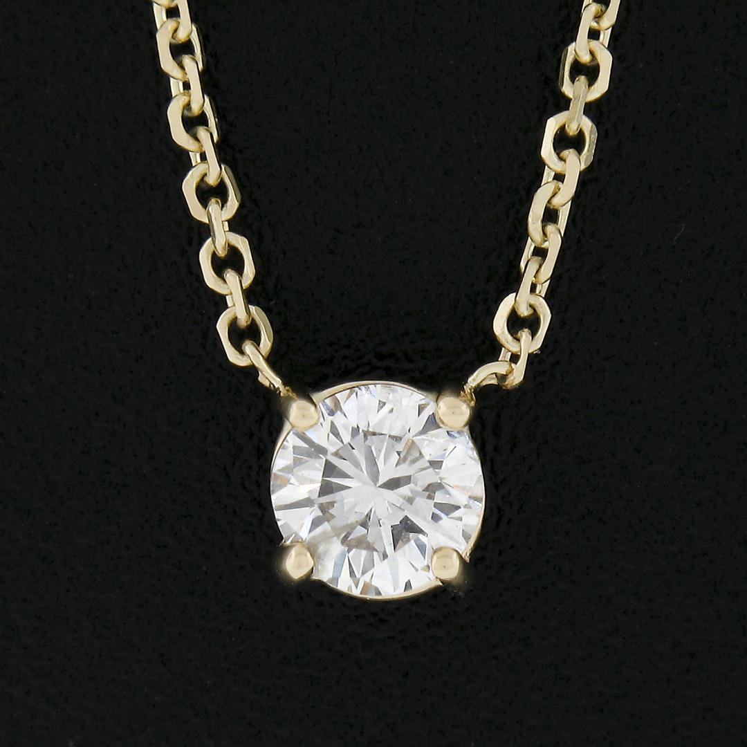 New 14K Gold .49 ctw Round Brilliant Diamond Solitaire Pendant w/ Adjustable Cha