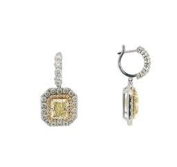 16.70 ct. EGL USA Fancy Light Yellow Diamond Dangle Earrings - 18KT White and Ye