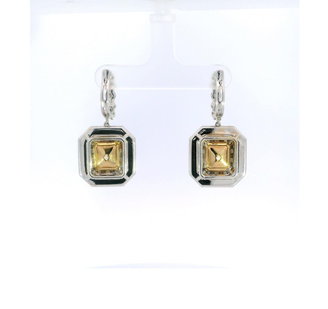 16.70 ct. EGL USA Fancy Light Yellow Diamond Dangle Earrings - 18KT White and Ye