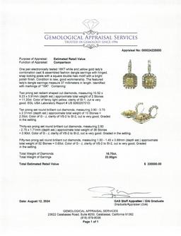 16.70 ct. EGL USA Fancy Light Yellow Diamond Dangle Earrings - 18KT White and Ye