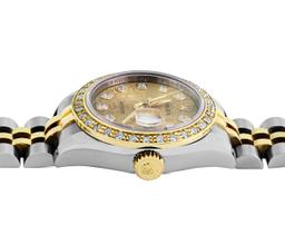 Rolex Ladies Quickset 2Tone 18K With Factory Diamond Dial Datejust With Rolex Bo