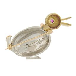 Retro Solid 14K Tri Gold 3D Duck Bird Pin Brooch w/ 0.20 ctw Round Brilliant Rub