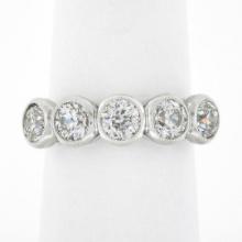 NEW Platinum 1.97 ctw Milgrain Bezel European Diamond 5 Stone Wedding Band Ring