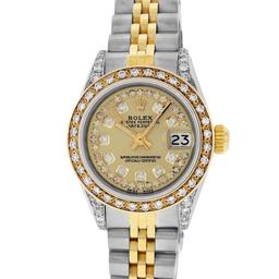 Rolex Ladies Quickset Two Tone Champagne Diamond Lugs Datejust Wristwatch