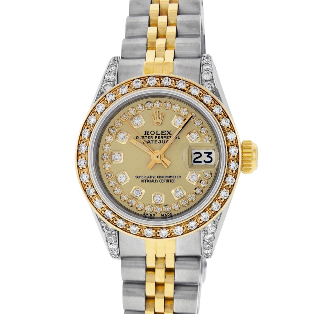 Rolex Ladies Quickset Two Tone Champagne Diamond Lugs Datejust Wristwatch